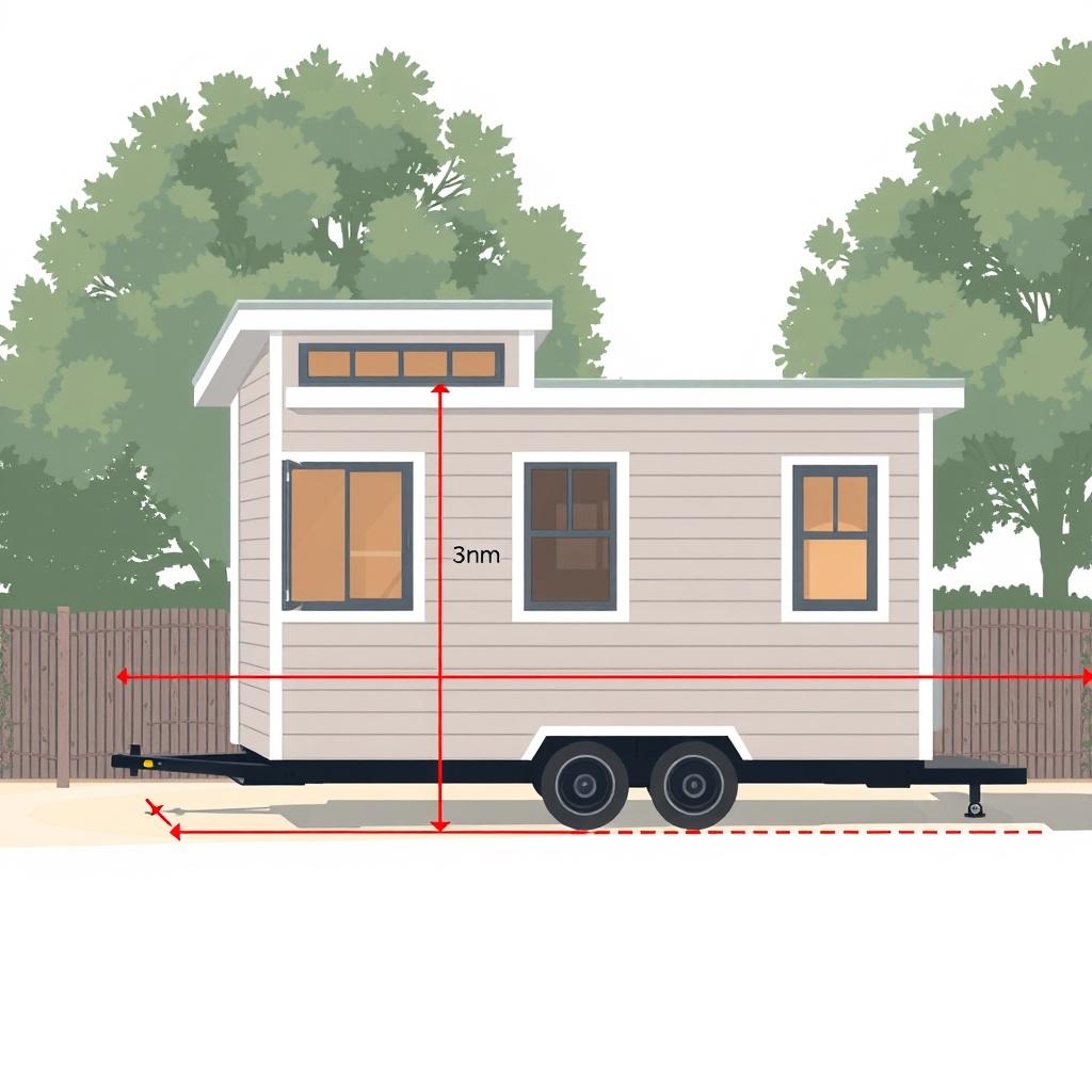 A clean photorealistic illustration showing the side view of the Liberty tiny house with b