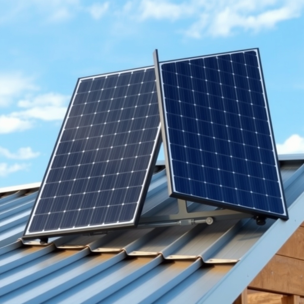 A close-up photorealistic photo of a Tiny House Liberty with two dark monocrystalline sola